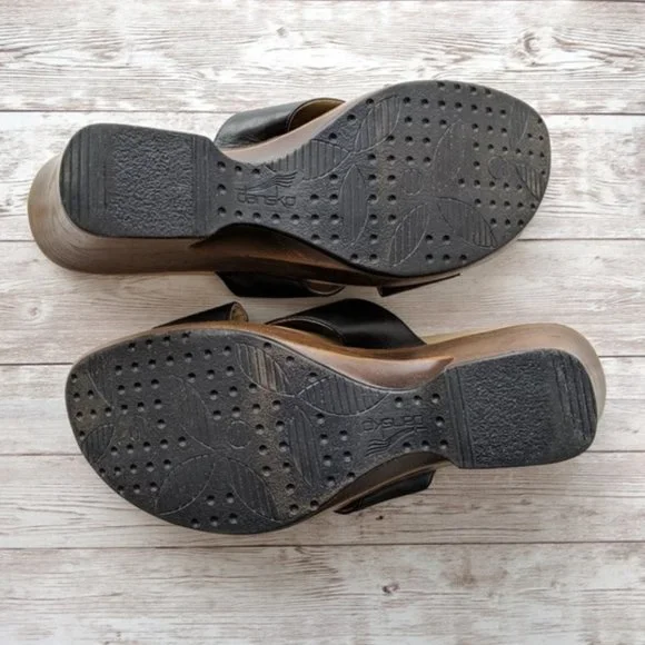 DANSKO Neeci Black Leather Wedge Slip-On Platform Sandals Size 39 (8.5 - 9) - Picture 5 of 7
